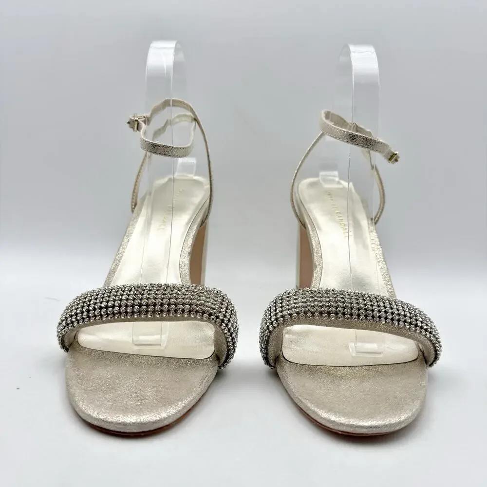 Loeffler Randall Shay Heeled Sandals Size 10 Champagne Gold Rhinestone NWOB